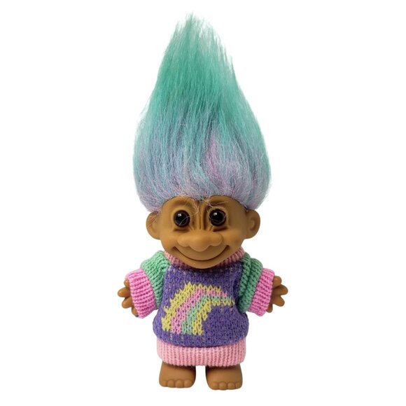 VTG Russ Troll 5" Doll Rainbow Sweater Multi-Color Hair 5" Collectible Nostalgia - Picture 1 of 5